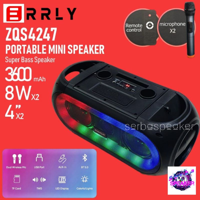 ZQS4247 Speaker Karaoke Bluetooth Super Bass ada Lampu LED Free 2 Microfon Wireless Duet Karaoke