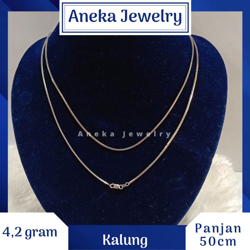 Kalung Italy Santa 50cm, Perak 925, Lapis Emas Putih