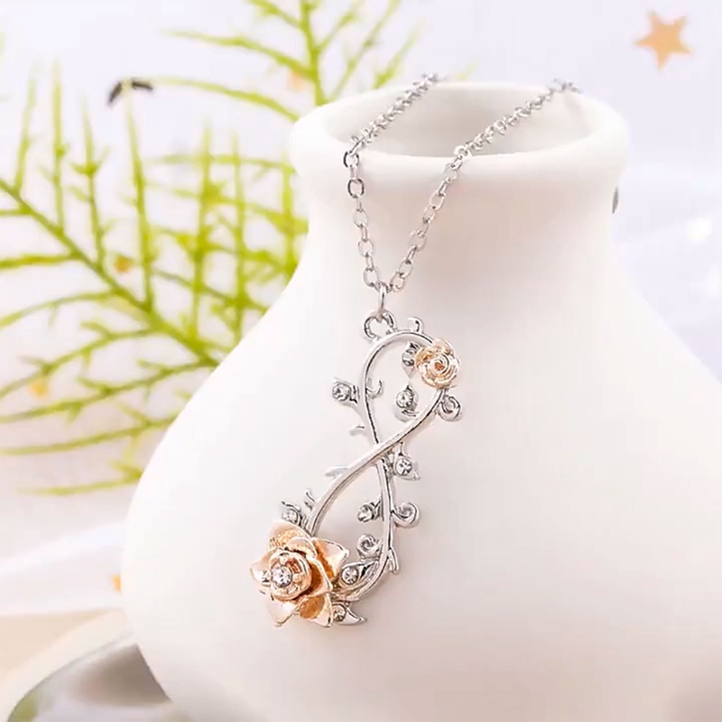 Fancyqube Kalung Rantai Liontin Bunga Mawar Aksen Zircon Untuk Perhiasan Wanita / Pernikahan / Pertunangan