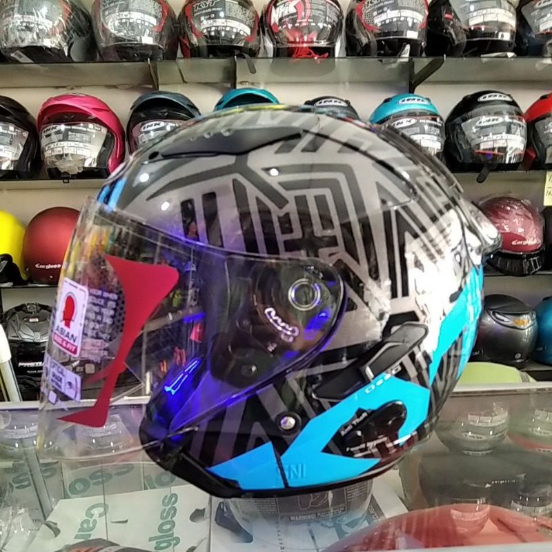 HELM KYT GALAXY FLAT R NEON GUNMETAL BLUE HELM KYT GALAXY FLAT R MOTIF