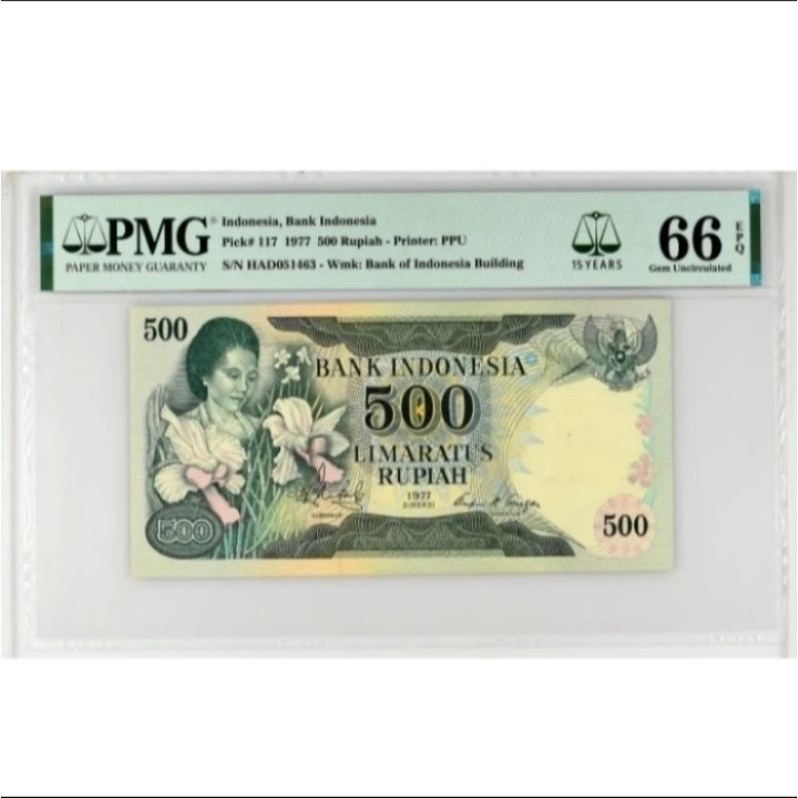 Uang Kuno 500 Rupiah Tahun 1977 Konde PMG 66 EPQ UNC Ready