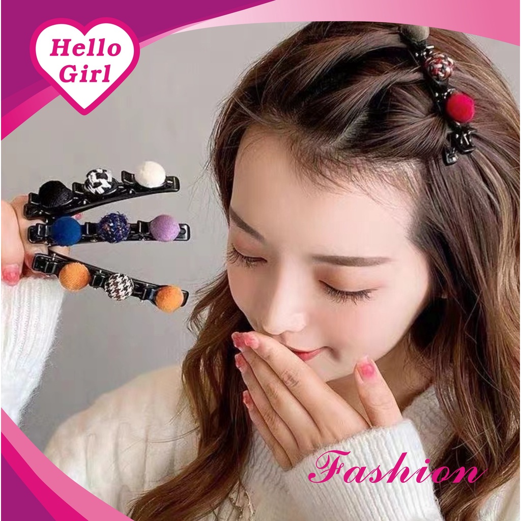 (Hello Girl)F20 Jepit Rambut Kepang Jepit Ganda Unik Wanita Korea Import