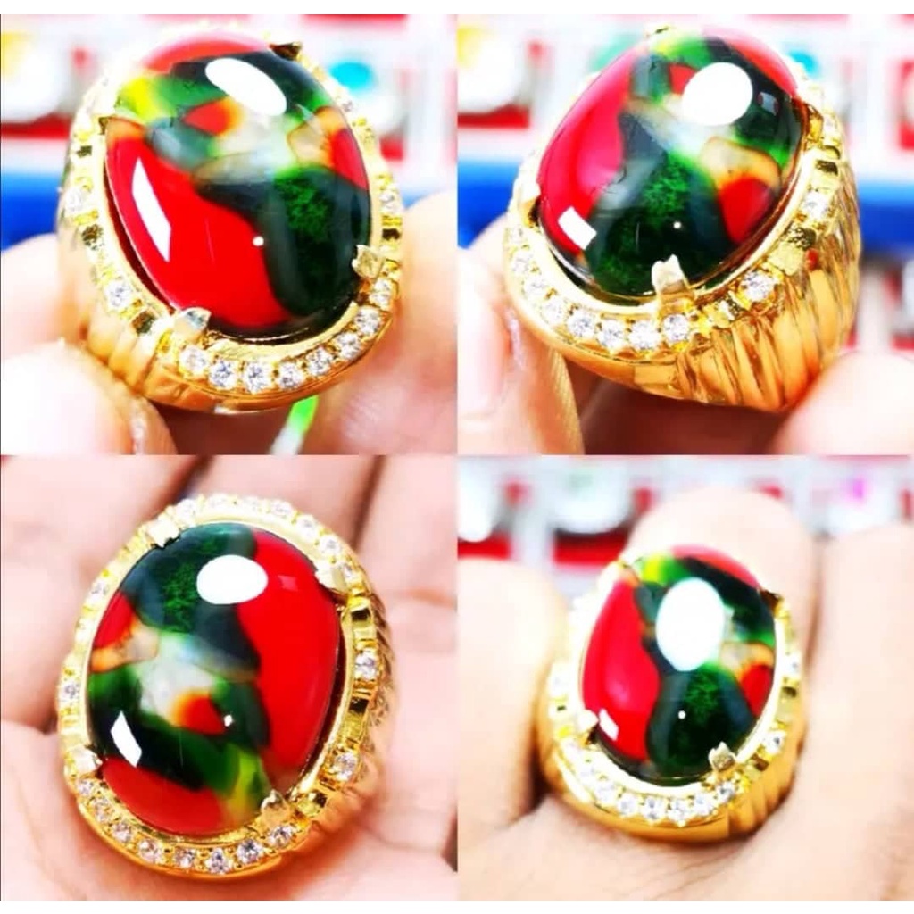 Cincin Batu Akik Asli Natural Pancawarna Edong Kristal Ring Mikro