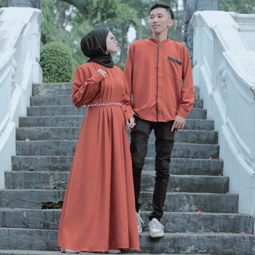 Couple Special Lebaran - Couple Muslim - Baju Pesta Couple - Lengan Panjang Lengan Pendek Matt. Shakilla Stretch Premium DEMORE