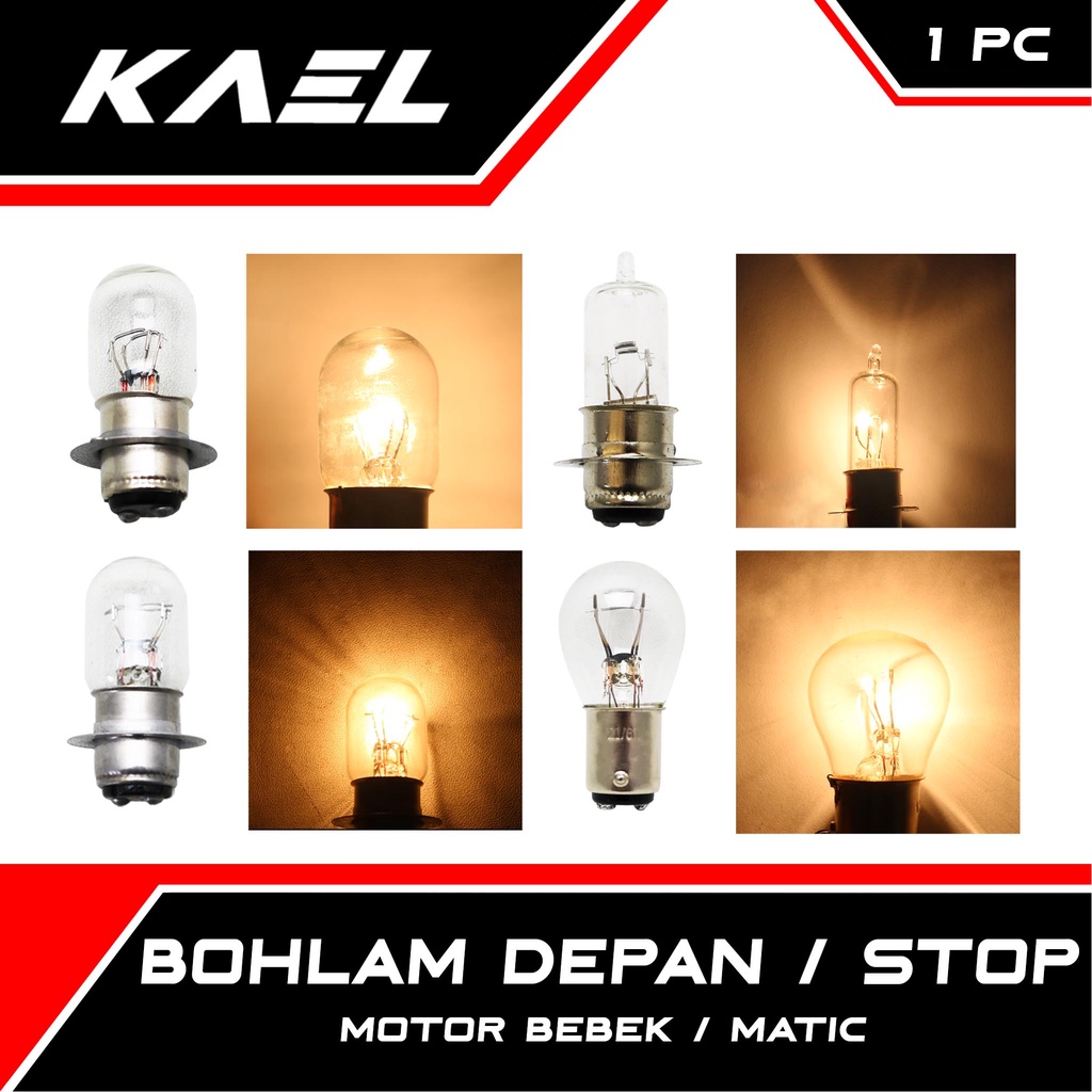 Bohlam Lampu Depan-Stop Motor Bebek-Matic 35-25 Watt-W 12V-Halogen Rem Honda Grand/Supra-X-125-Fit/Beat FI-F1-Street-Pop/Vario 110-125-150/Scoopy/Spacy/Mio Soul-Sporty-M3-Z-S/X-Ride/Soul GT/Jupiter-MX-Z/F1ZR/Vega-R-ZR-RR/Blade/Revo-Absolute/Satria/Smash