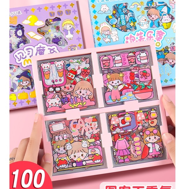 1 BOX 100PCS / STIKER MOMO LUCU KARTUN ANTI AIR / STIKER AESTHETIC / STIKER BOTOL / DEKORASI STIKER