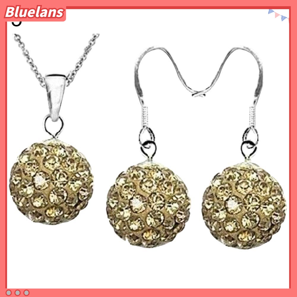 2pcs / Set Kalung Anting Kait Bentuk Bola Aksen Berlian Imitasi Untuk Wanita