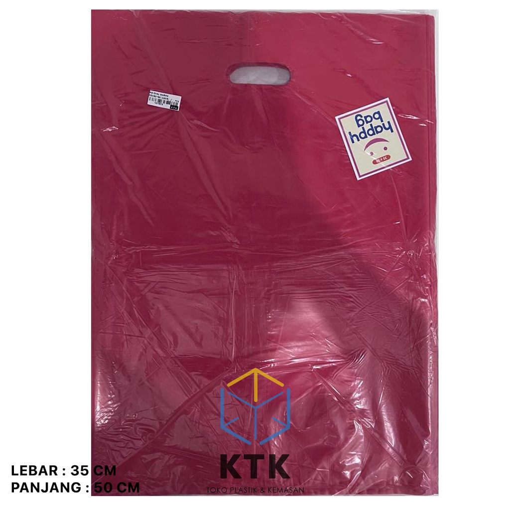 Kantong Plastik HD Plong Oval 35x50 Tebal *50 / Happy Bag Warna