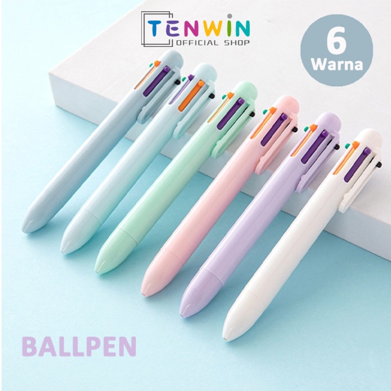 

Gelpen/Pulpen Ballpoint 6 warna - 0,7mm Ujung Bundar - Tenwin