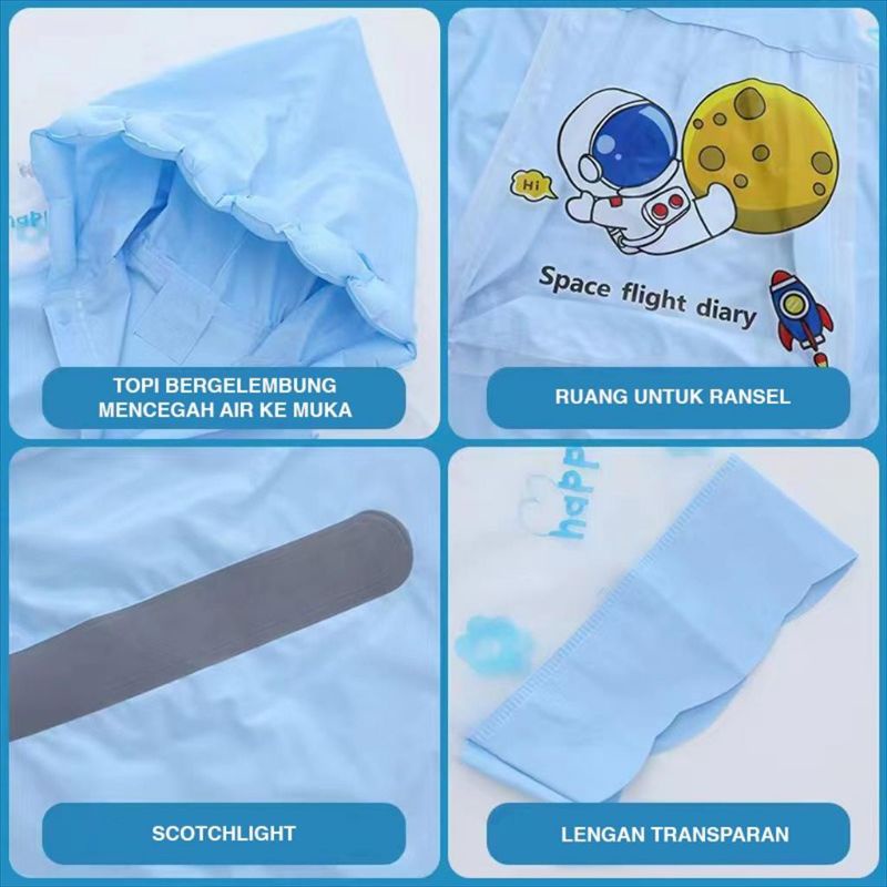 Jas Hujan Terusan Anak Import/ Mantel Atasan Motif Kelinci &amp; Astronot
