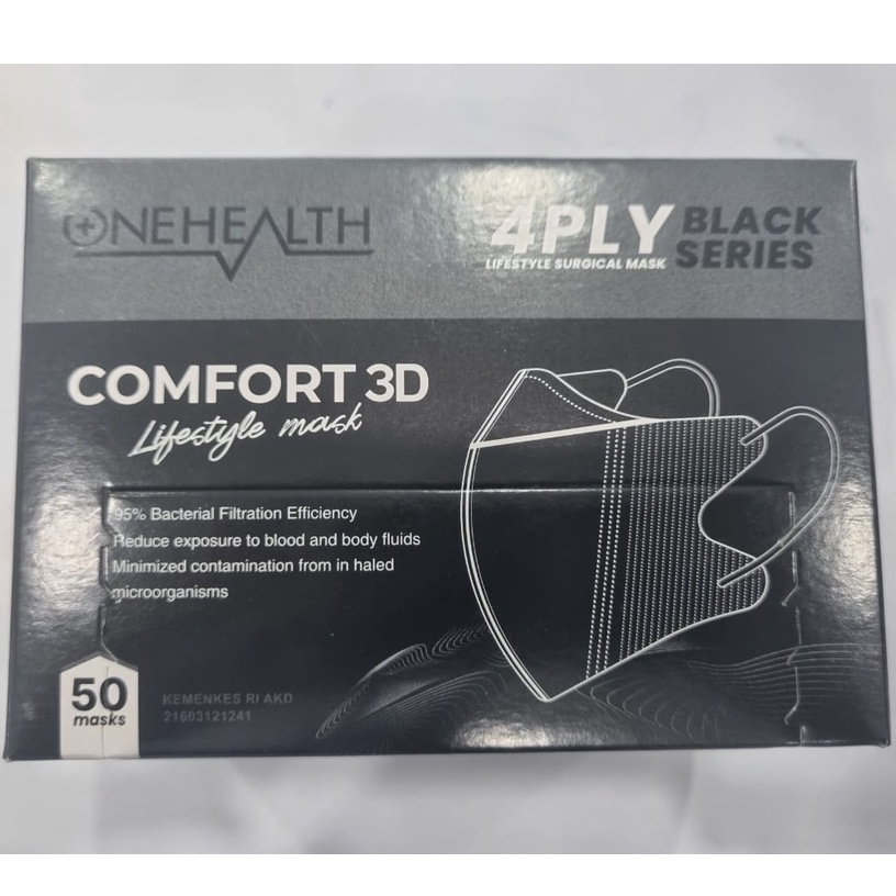 MASKER ONE HEALTH DUCKBILL COMFORT 3D 4PLY BLACK SERIES ISI 50PCS