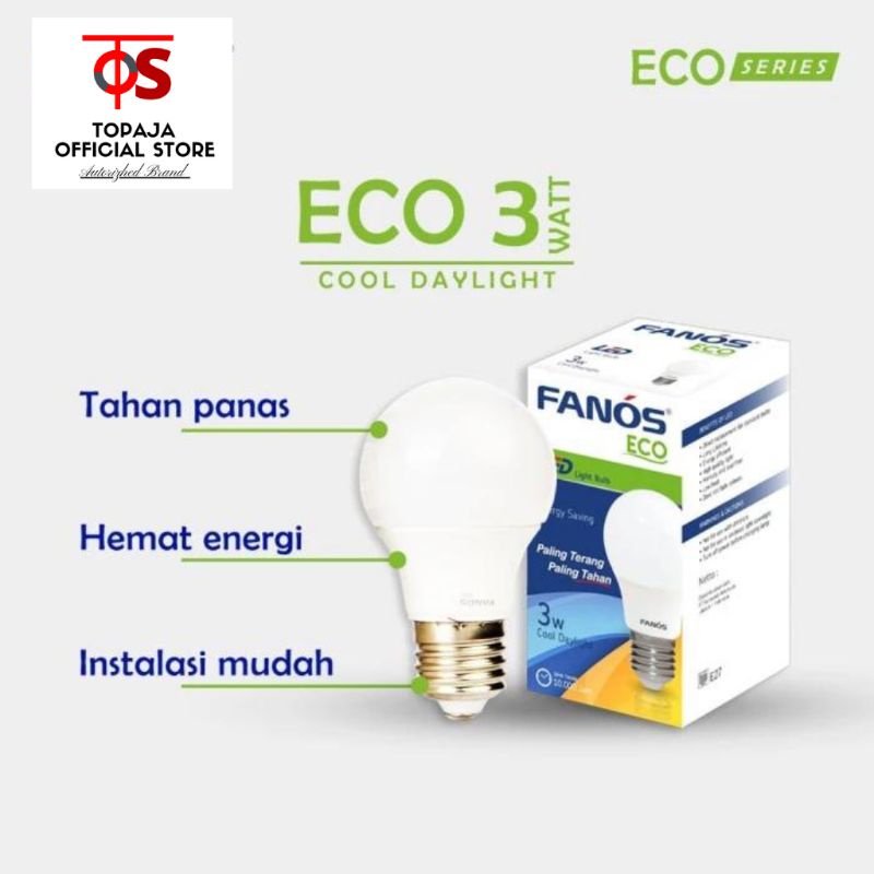 FANOS Lampu Led Eco 3 Watt Light Bulb Cahaya Putih Terang Cool DayLight