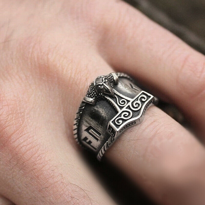 Cincin Pria Desain Palu Viking Gaya Vintage Nordic Rock Untuk Pesta / Hadiah