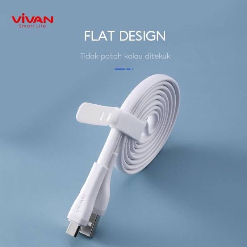 (VIVAN-200S) Kabel Data Type C Panjang 2 meter Fast Charging 2.4A Flat Exclusive Cable Vivan Usb C 2meter