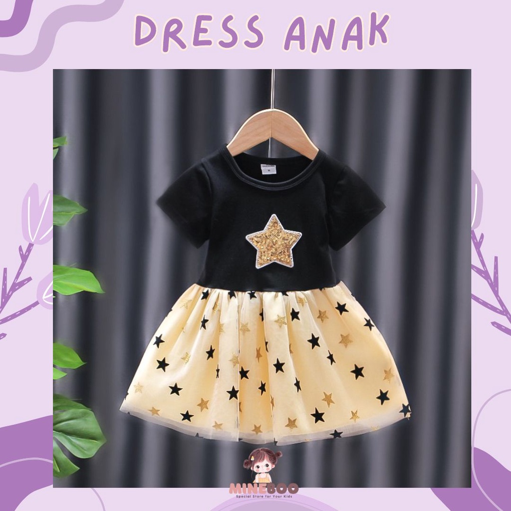 mineboo DRESS BLESSING STAR PDK EBV Anak Perempuan Gliter Star Stella   1 - 7 Tahun