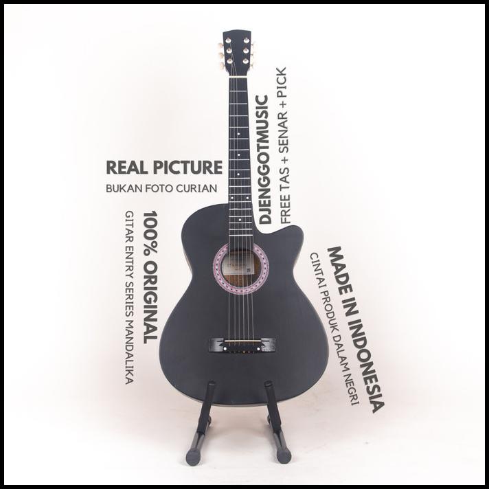 [Paket Lengkap] Gitar Akustik Hitam Mandalika S-01 Murah Fullset
