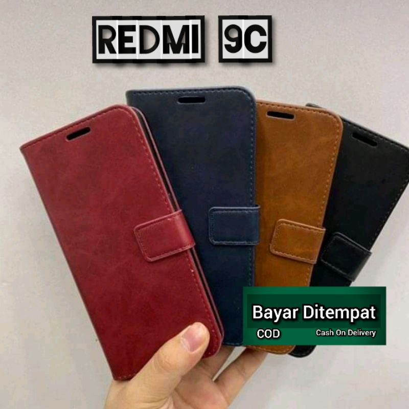 FLIP CASE DOMPET KULIT POLOS REDMI 9C