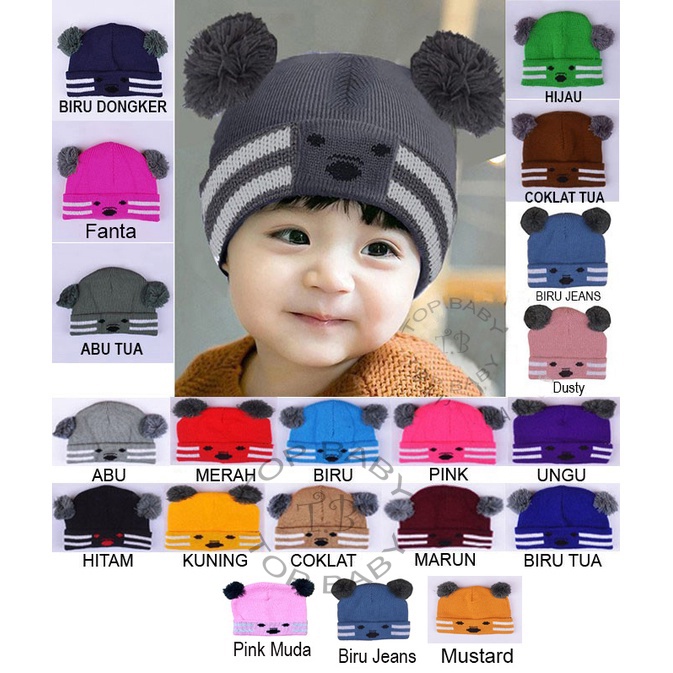 Topi Rajut Bayi Pompom Motif Koala - 4539