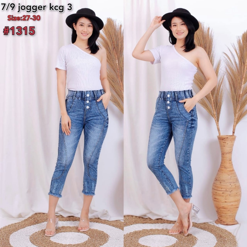 Celana Jeans Wanita 7/9 Jogger Kancing Tiga 27-30 31-34 Bisa Bayar Ditempat(COD)