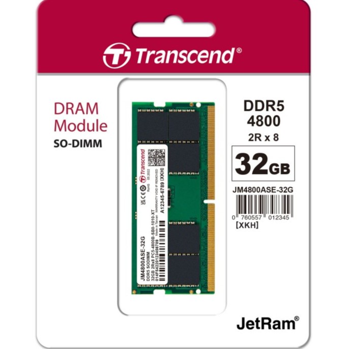 TRANSCEND JETRAM DDR5 SODIMM PC5-38400 4800MHz 32GB ( 1x32GB ) JM4800ASE-32G