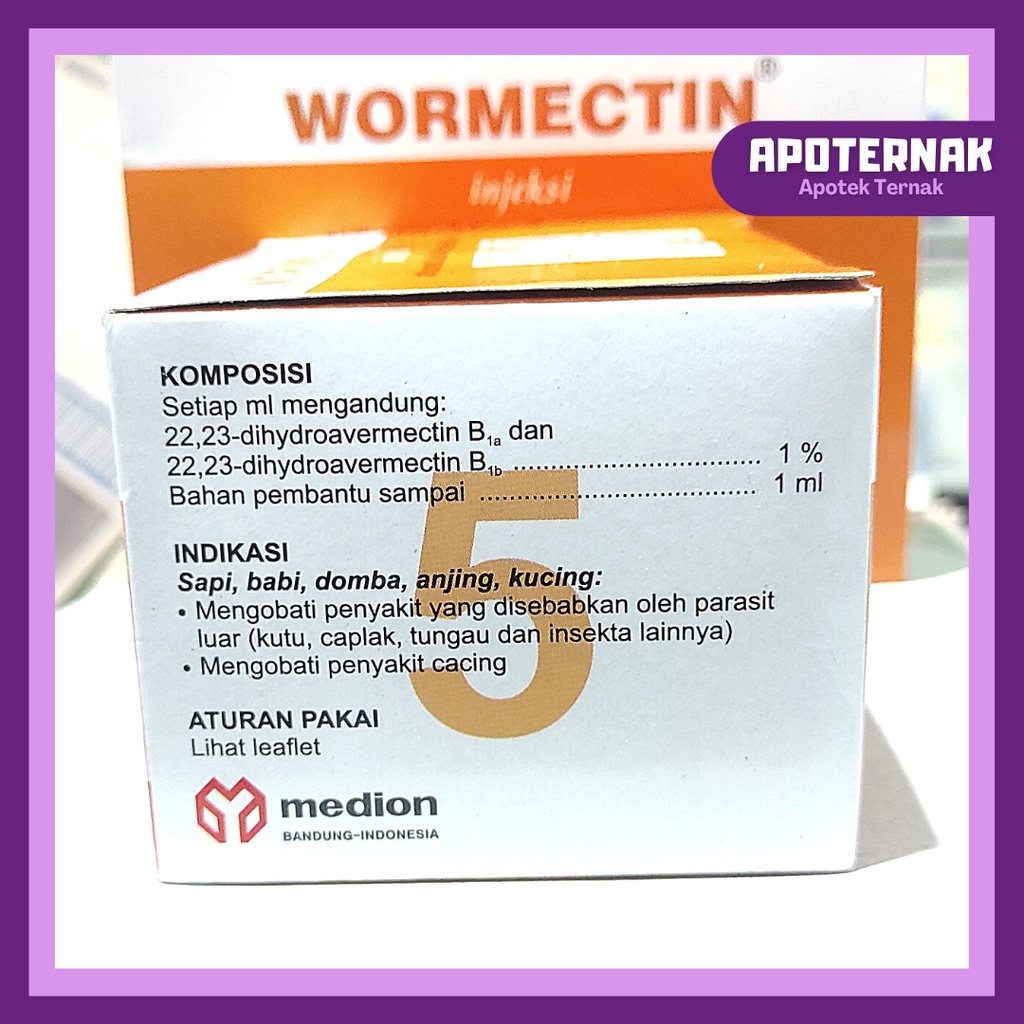 WORMECTIN 2 ml 5 ml 20 ml dg suntikan 1ml 3 ml 5 ml | Obat Scabies Gudik Jamur Kutu Caplak Cacing Untuk Sapi Kambing Kucing Anjing Kelinci | Obat Parasit Luar dan Dalam MECTIN | Apoternak