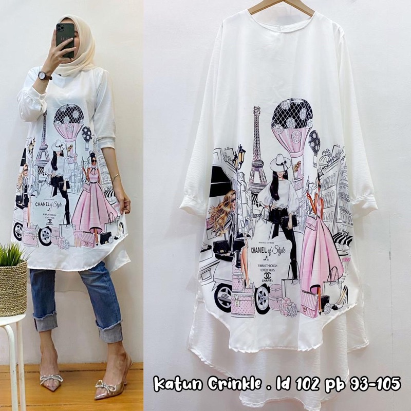 tunik crinkle print import tunik wanita hijab