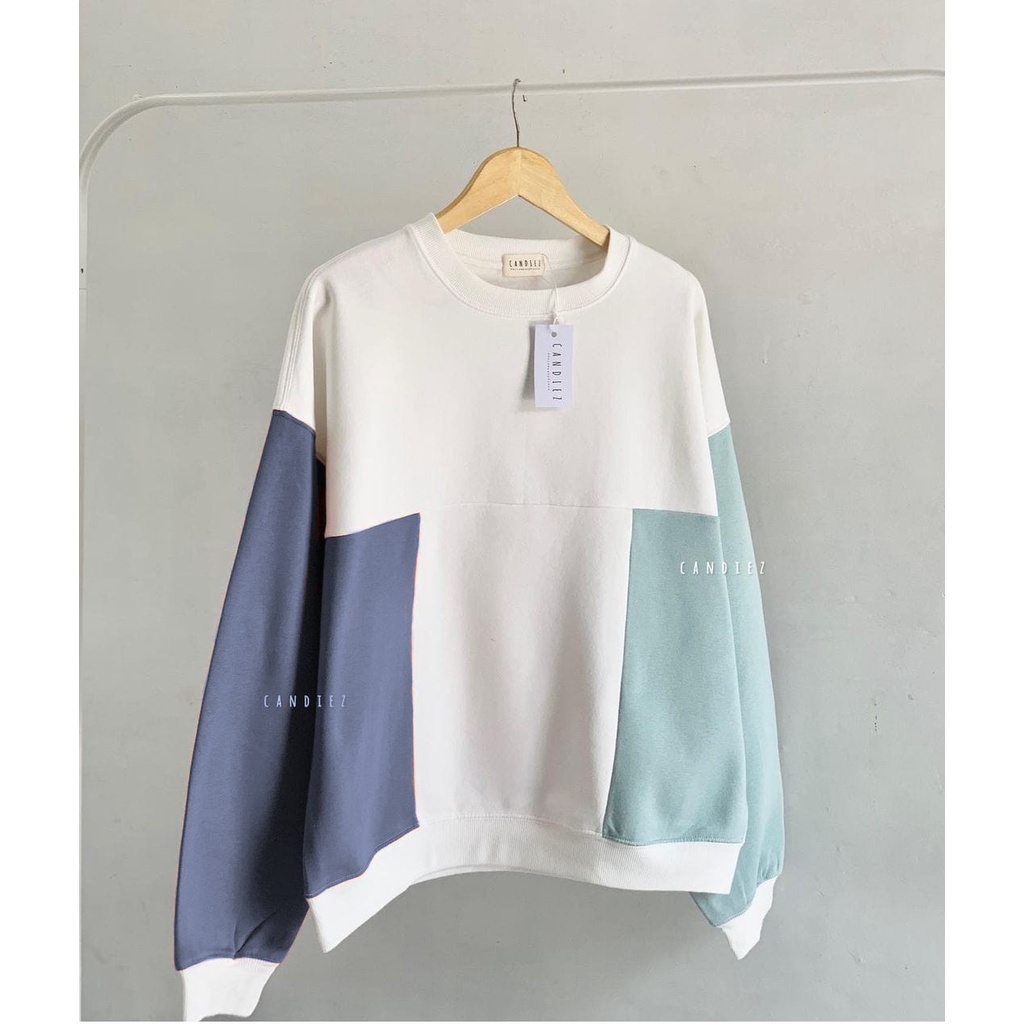 Sweatshirt Kombinasi Super Candy - Baju Wanita Terbaru - Bahan Fleece - Sweater Allsize