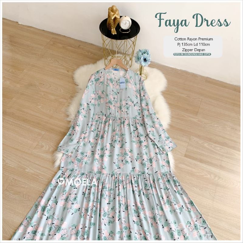 Lazea Faya Meva Hibia Dress Gamis Jumbo Allsize Busui Premium Catton Rayon Original Ori Moela Berlabel-Faya