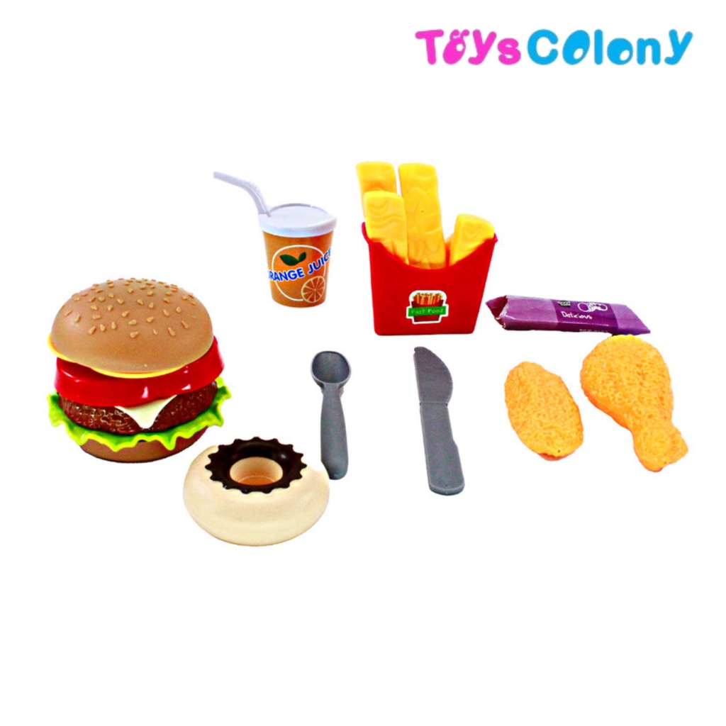 MAKANAN FAST FOOD MAINAN DAN KITCHEN SET (PAKET HEMAT ISI 2 PRODUK)