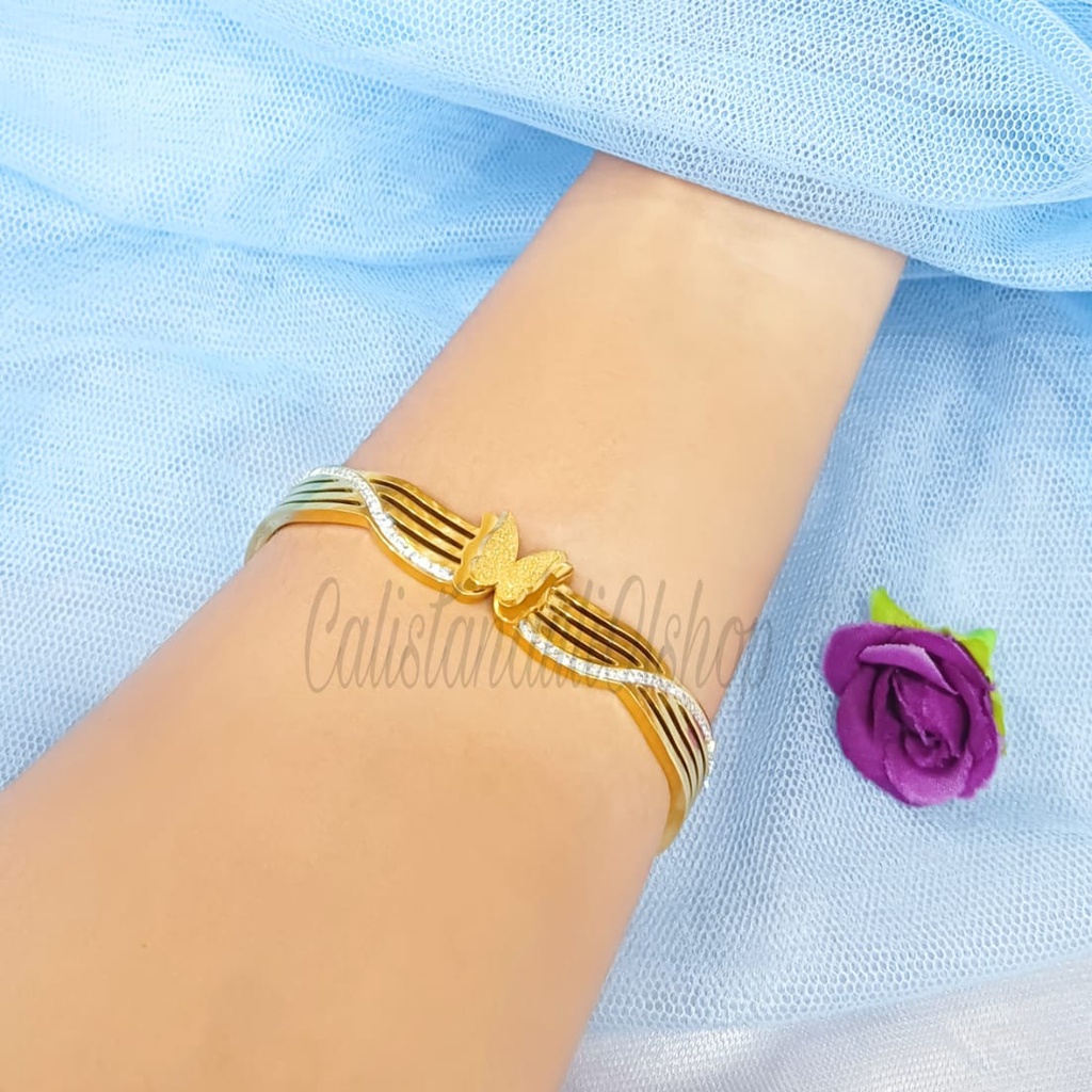 GELANG TITANIUM KUPU MATA PERHIASAN EMAS KOREA ANTI KARAT DAN ANTI LUNTUR