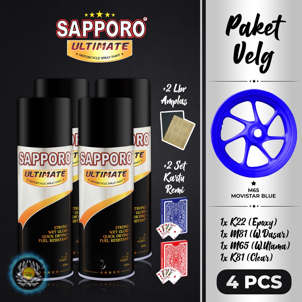 PAKET VELG M65 MOVISTAR BLUE SAPPORO ULTIMATE CAT SEMPROT 400 ML CAT MOTOR AEROSOL PYLOX BIRU MOVIES