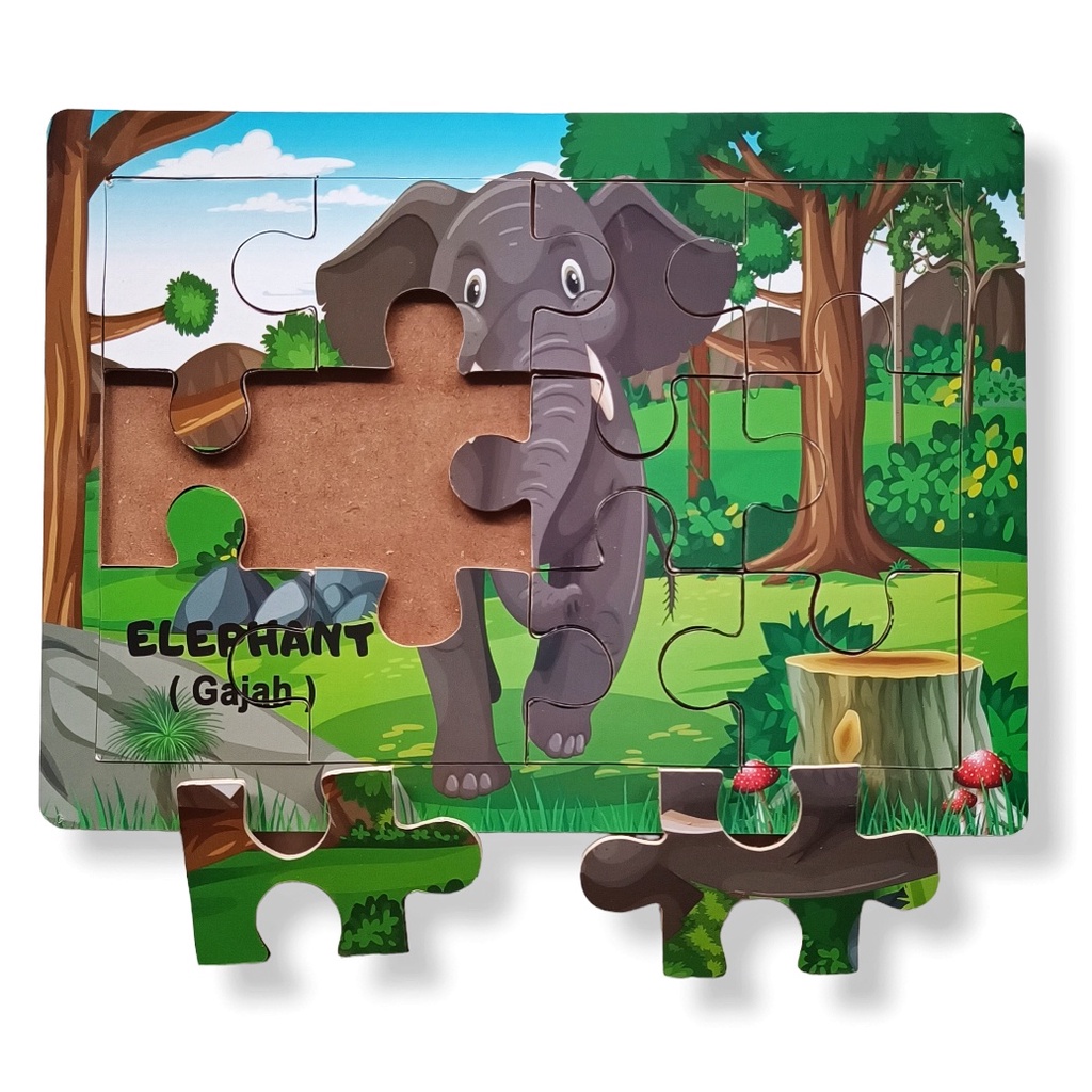 Mainan Kayu Pintar Puzzle Kayu Jigsaw Gambar Gajah Bisa COD