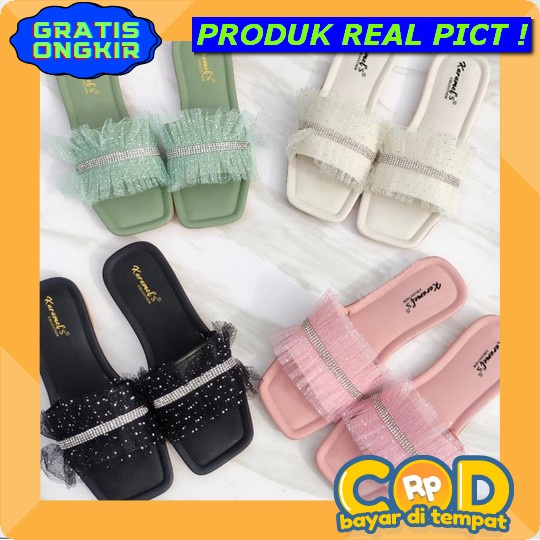 Sandal Kokop Wanita Bahan Rajut Motif Kotak Terbaru Sandal Slop Wanita Rajut Impor Terlaris Sepatu F