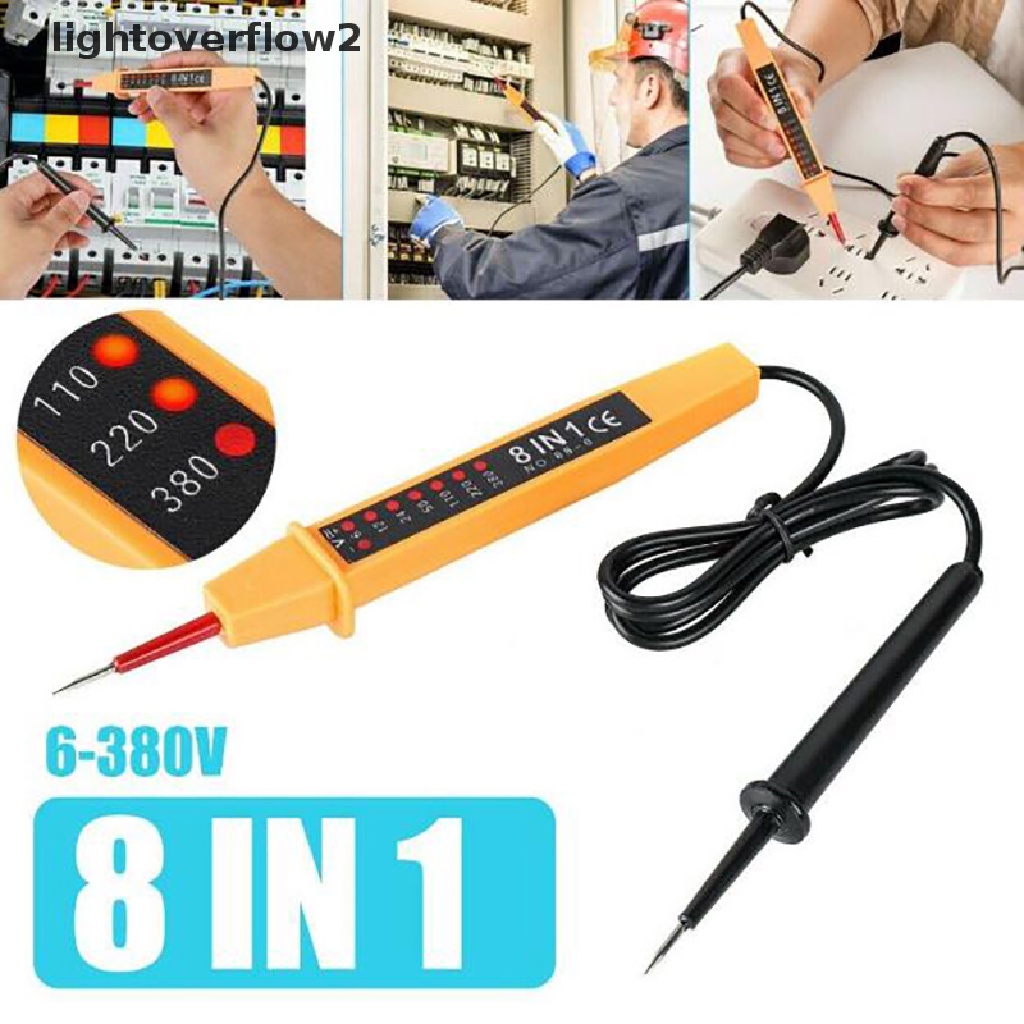 (lightoverflow2) Pena Tester Voltase AC DC 8 IN 1 6V-380V Dengan Sensor Detektor Power