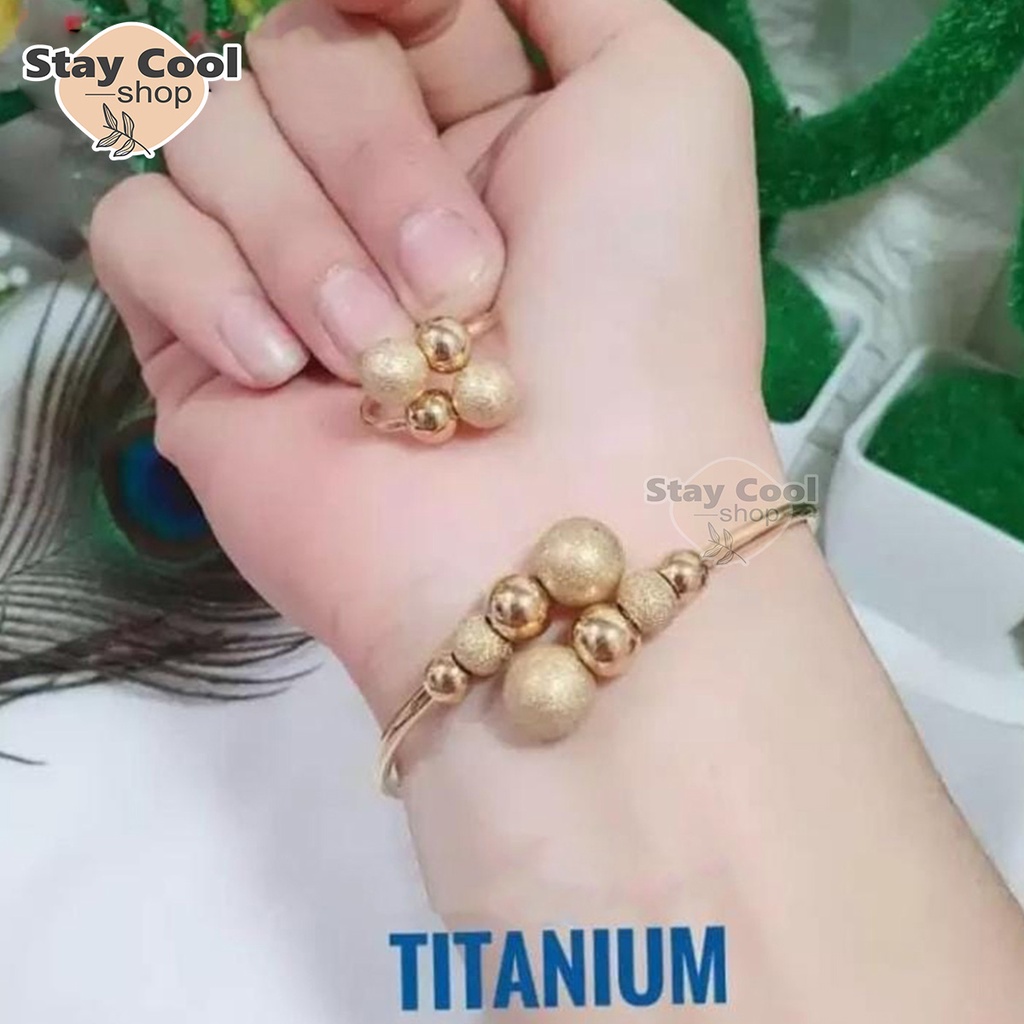 SATU SET Gelang Titanium Boba Lentur/Gelang Titanium Anti Karat Dan Luntur/Gelang Titanium Boba Bola