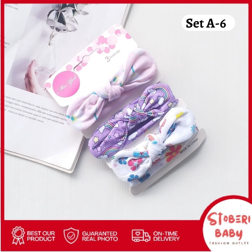 stoberi baby - BANDANA MOTIF A Bandana Set isi 3 Motif Beda / Headband Bayi Newborn Anak Perempuan Part 1