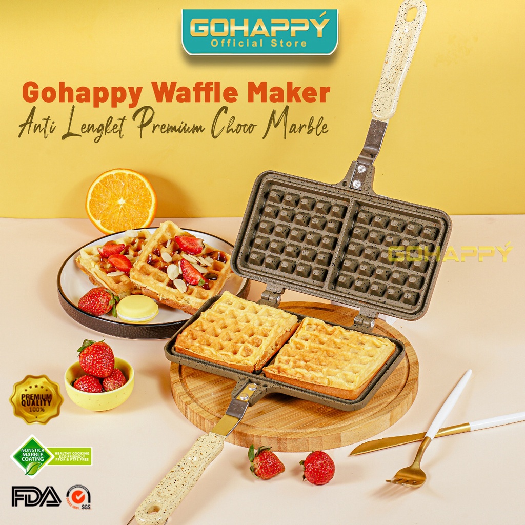 Cetakan Waffle Belgian Kotak Pan Teflon- Go Happy Waffle Belgian Croflfe - Waffle Maker Gohappy