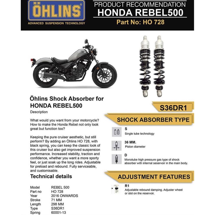 Shock Honda Rebel CMX 500 Original Ohlins