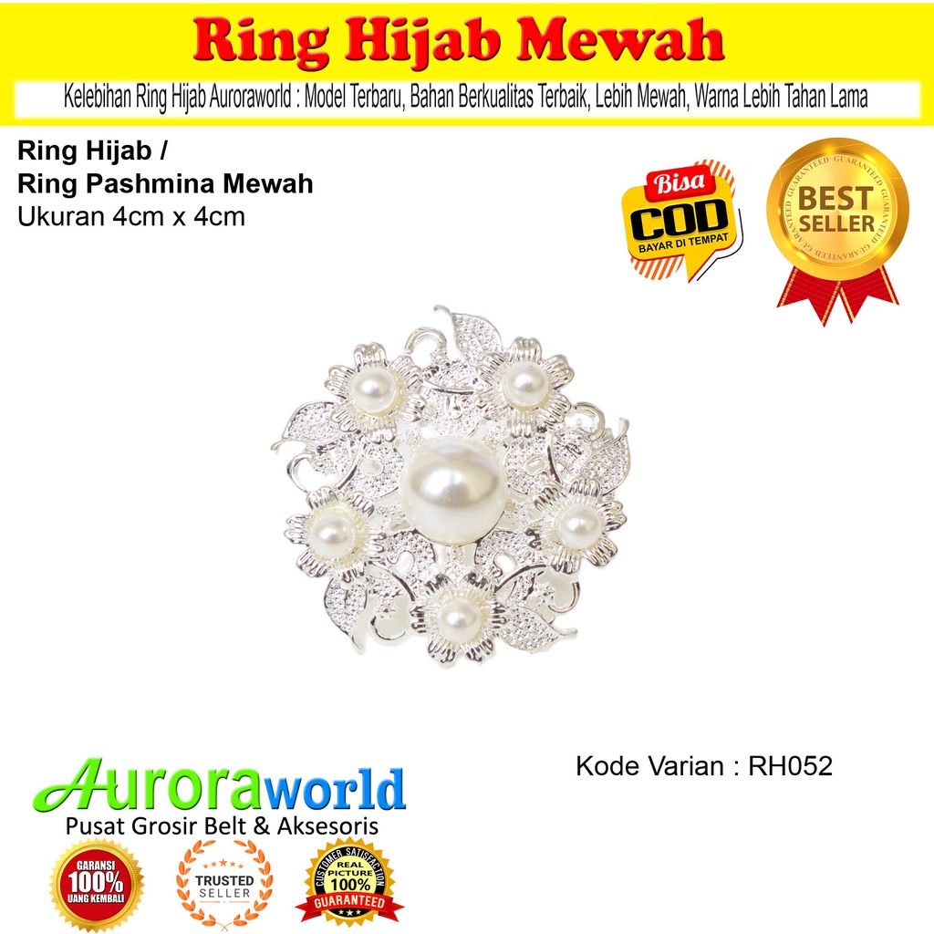 Auroraworld Ring kerudung hijab ring syal permata Ring Pashmina Berlian mutiara Mewah bros cincin kerudung scarf fashion terbaru anti hitam bisa COD RH - 1A