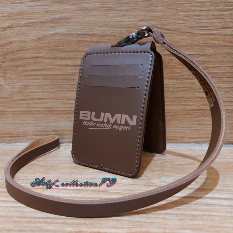 Tempat Id Card Kulit Lipat untuk BUMN Holder Kartu Identitas