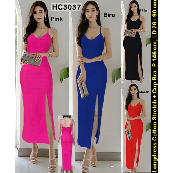 HC3037 Longdress Cotton Stretch Belah Depan / Gaun Panjang seksi / Gaun Pesta Sexy / Long dress Sexy / Long Dress Belah Depan