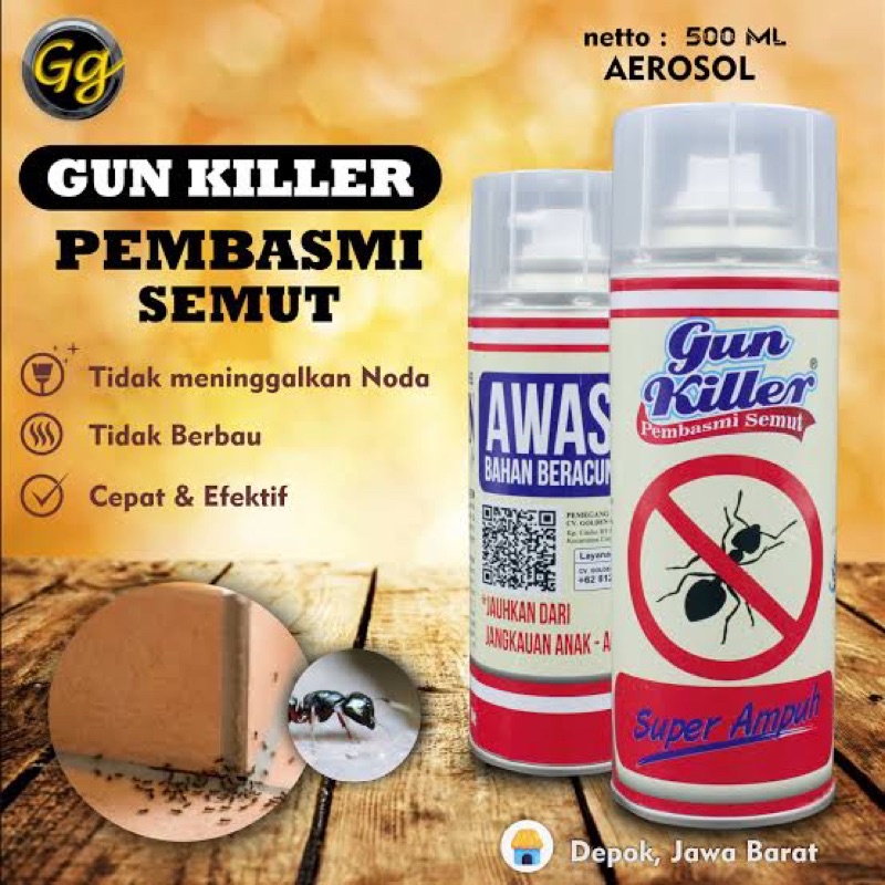 gun Killer racun semut 500ml aerosol super ampun pembasmi serangga semut hitam-semut gula-semut mera
