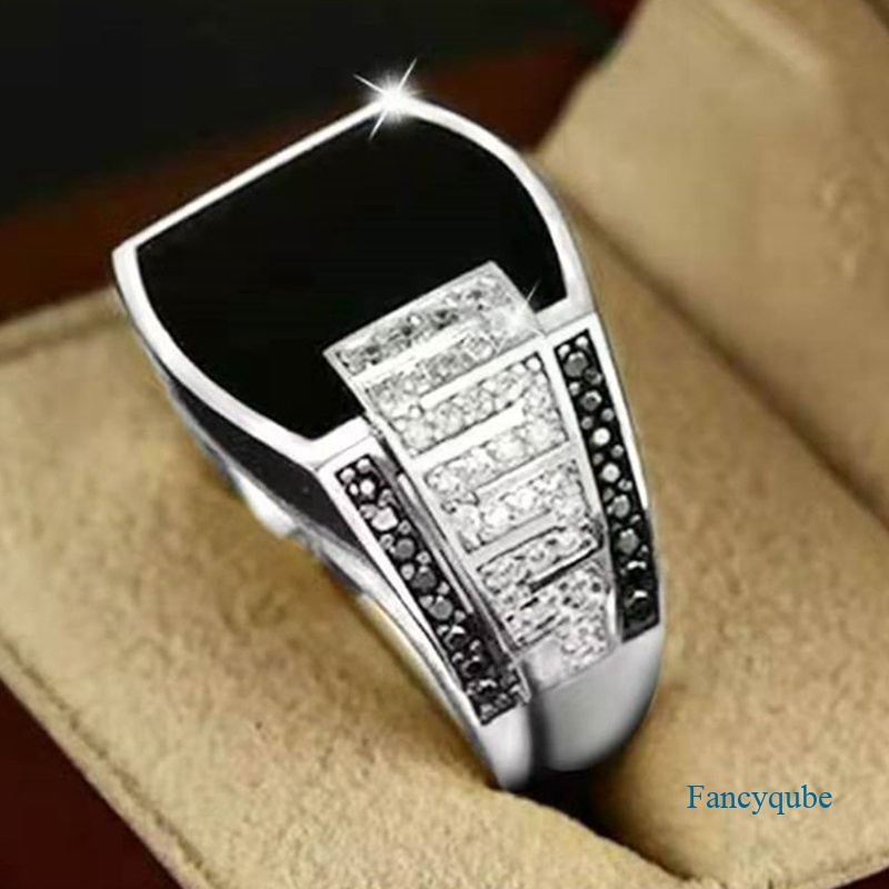 Fancyqube Perhiasan Cincin Zircon Natural Warna Silver Gold Untuk Pria