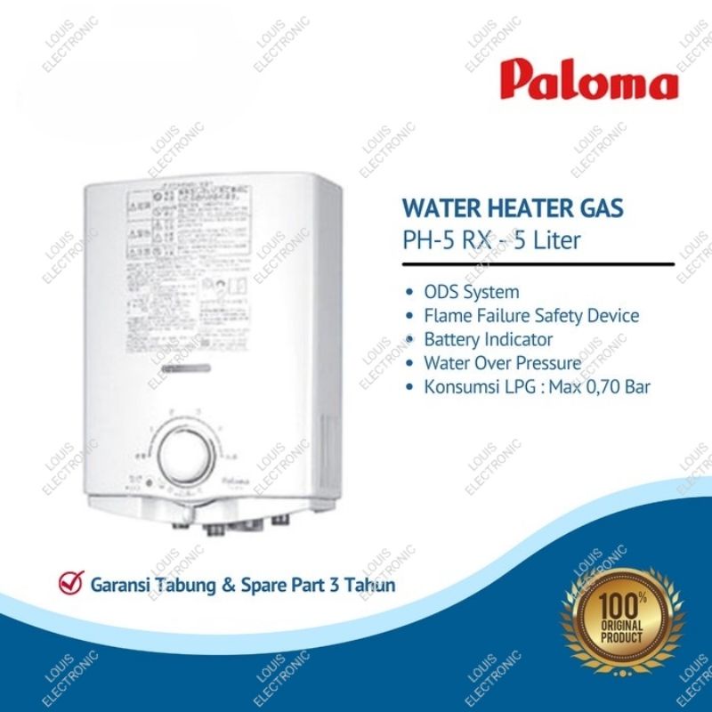 Water Heater Gas Paloma PH-5RX LPG PH5RX Pemanas Air Tabung Gas