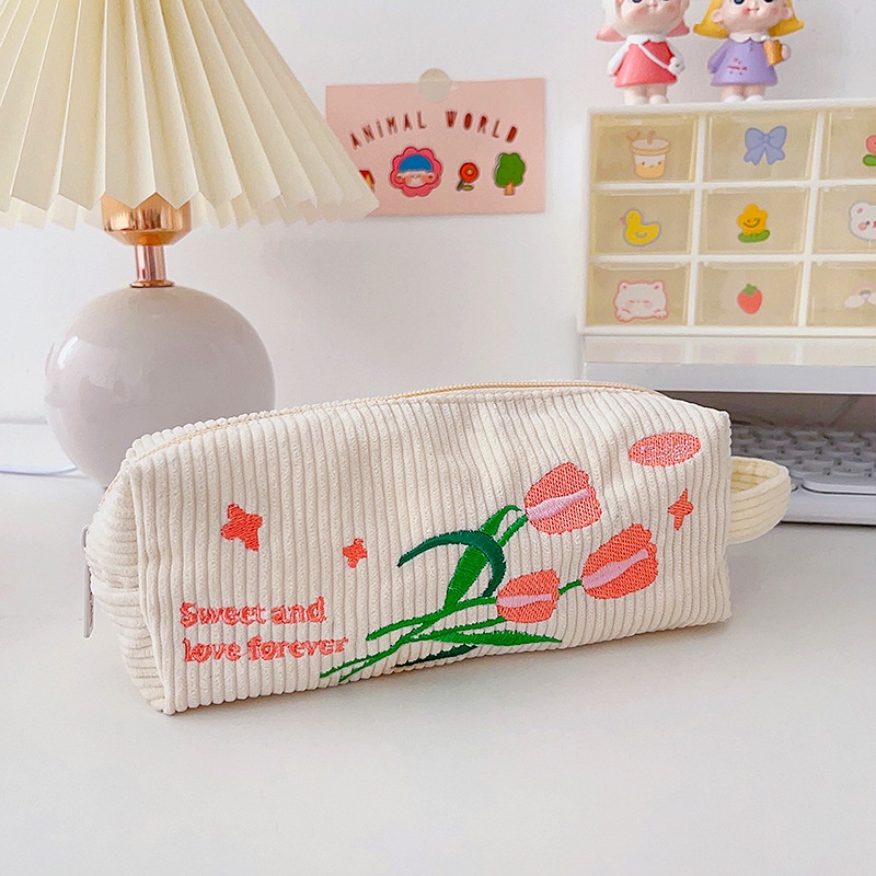 

Kawaii Embroidery Cosmetic Lipstick Purse Storage Bag Women Makeup Handbags School Stationery Pencil