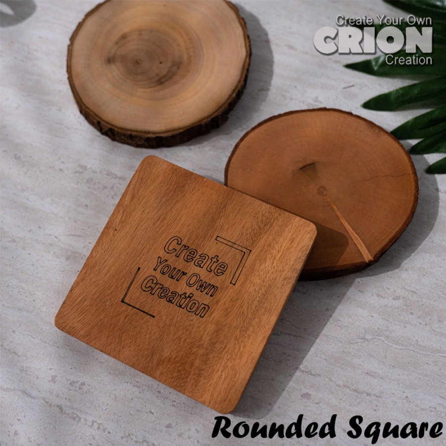 Tatakan Gelas Kayu Crion Custom Tulisan / Logo Sendiri - Wood Coaster