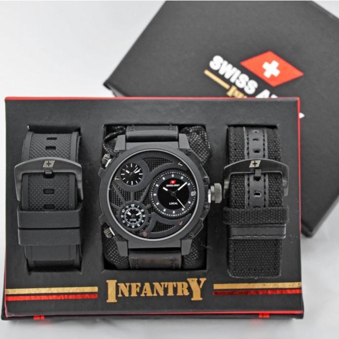 Jam tangan pria swiss army infantry paket tali
