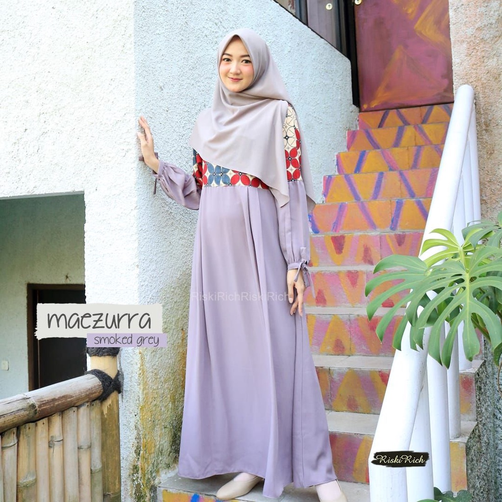 Riskirich Maezurra Gamis Batik Kombinasi Polos Bahan Premium