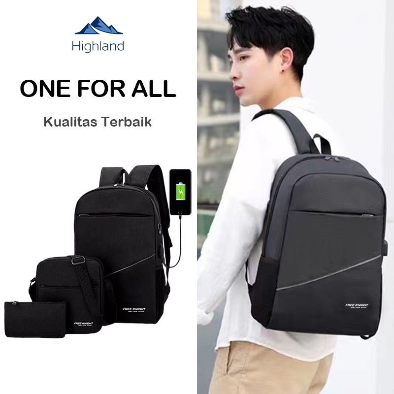 Highland Tas Ransel Pria 1Get2 Tas Punggung Waterproof Tas Sekolah Tas Wanita Backpack IMPORT TR802