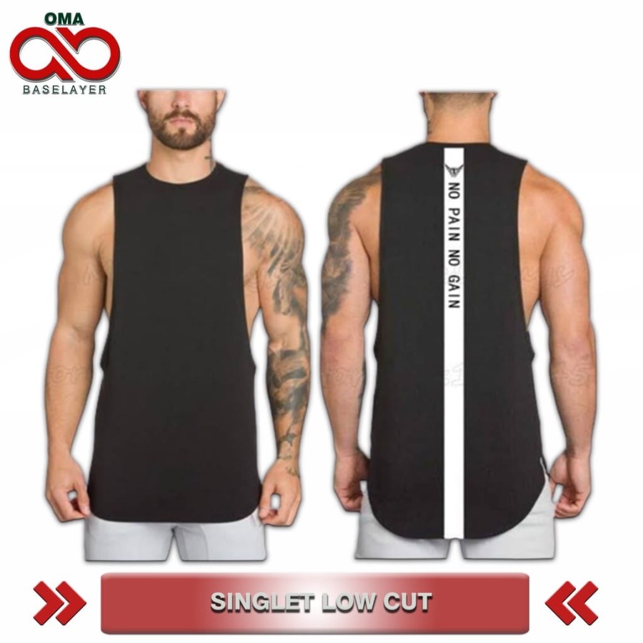 { BISA COD } Singlet Low Cut - Kaos Singlet Pria Low cut No Pain No Gain